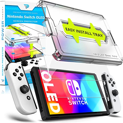 Power Theory Designed for Nintendo Switch OLED 7' Screen Protector Tempered Glass [9H Hardness], Easy Install Kit, 99% HD Bubble Free Clear, Case Friendly, Anti-Scratch, 2 Pack
