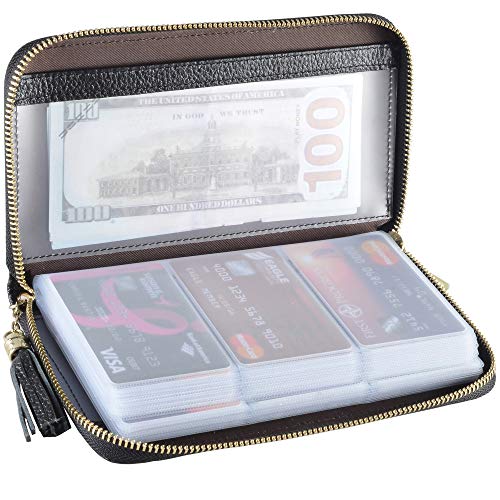 Easyoulife Credit Card Holder Wallet Womens Zipper Leather Case Purse RFID Blocking (Black)