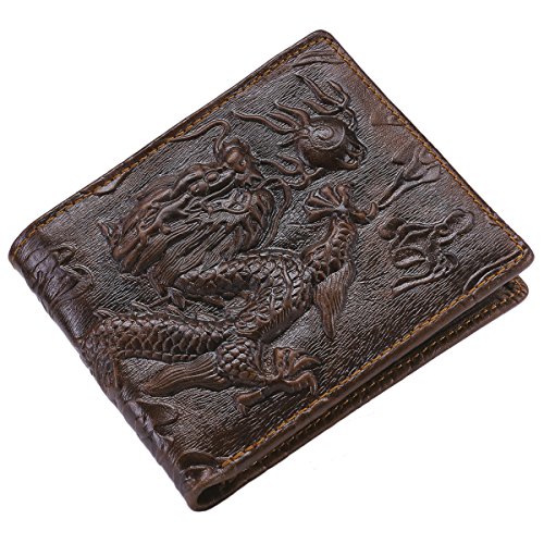 Itslife Mens Bifold Wallet with 3D Dragon Pattern,Leather Wallets for Men RFID Blocking,Gift Wallet for Men (Dragon Brown)