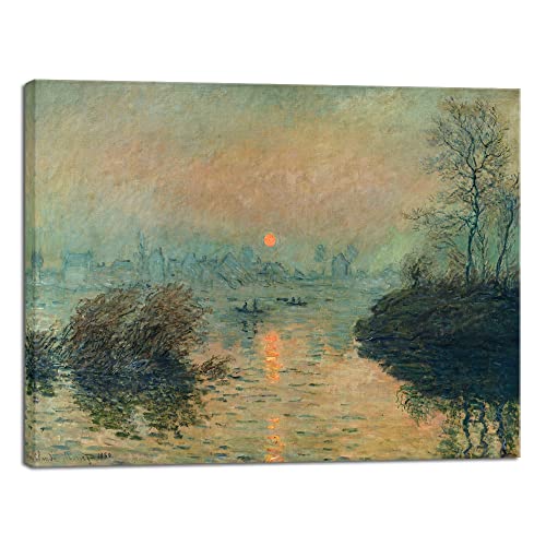 Wieco Art Canvas Wall Art Sunset on the Seine at Lavacourt, Winter Effect by Claude Monet Oil Paintings Canvas Prints Landscape Pictures Artwork on Canvas for Home Decorations