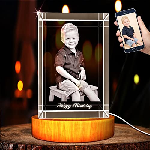 Personalized Custom 3D Holographic Photo Etched Engraved Inside The Crystal with Your Own Picture (Birthday, Wedding Gift, Memorial, Mother's Day, Valentine's, Christmas, Personalized)