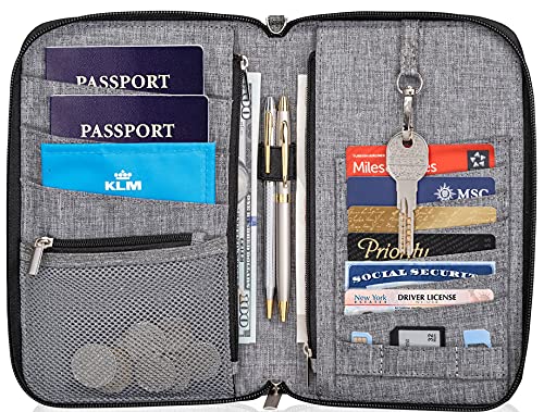 Valante Premium Family Travel Document Organizer Capacious RFID 1-3 Passport Holder Nylon Wallet (Medium), Rfid Blocking, grey
