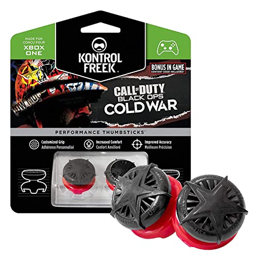 KontrolFreek Call of Duty: Black Ops Cold War Performance Thumbsticks for Xbox One and Xbox Series X | 2 High-Rise, Convex | Black/Red