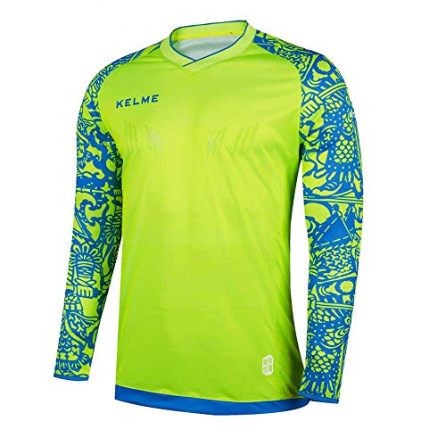 KELME Kids Padded Goalie Shirt, Youth Goalkeeper Jersey, Long Sleeve Turf Training Soccer Uniform (Yellow, 150cm)