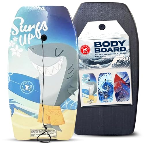 Nantucket Surf 33' Body Board - Lightweight with EPS Core & Wrist Leash, Body Boards for Beach, Beach Accessories for Adults & Kids Outdoor Toys (Aloha Shark)