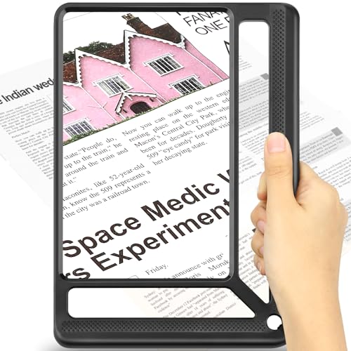 AKKYCVS 5X Full Page Magnifying Glass for Reading, Lightweight Rectangular Magnifier Provides Large Book Page Viewing Area, Upgraded Handheld Magnifier for Reading Small Prints for Seniors, Low Vision