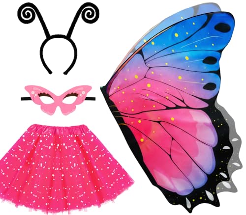 iROLEWIN Toddler Kids-Fairy-Butterfly-Wings-Costume for Girls Dress-Up Mask Tutu and Headband Child Party-Favors Toys Gifts