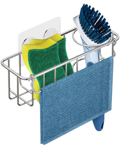 KESOL RustProof Sponge Holder Caddy for Kitchen, Stainless Steel Organizer, Brush Holder, 304 Accessories, Suction Cup + Adhesive