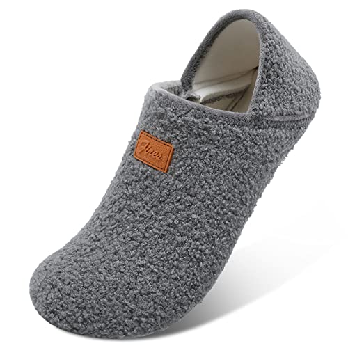 Fires Womens Mens Slippers with Rubber Sole Soft-Lightweight House Slipper Socks Around House Shoes Non Slip Indoor/Outdoor, Darkgrey, 8-9 Women/6.5-7.5 Men