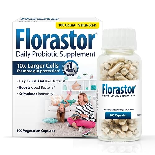 Florastor Probiotics for Digestive & Immune Health, 100 Capsules, Probiotics for Women & Men, Dual Action Helps Flush Out Bad Bacteria & Boosts The Good with Our Unique Strain Saccharomyces Boulardii