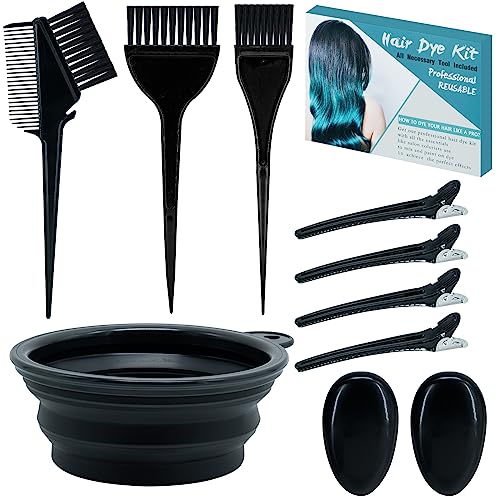 Xarchy 10 Pcs Professional Hair Bleach Kit Hair Coloring Applicator - Hair Dye Brush, Hair Color Bowl, Ear Cover, Hair Clips, for Salon Hair Dye & DIY at Home