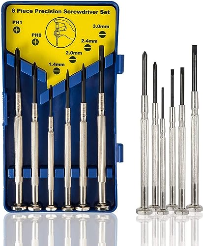 6Pcs Mini Screwdriver Set, Eyeglass Repair Screwdriver, Precision Repair Tool Kit with 6 Different Size Flathead and Philips Screwdrivers, Ideal for Watch, Jewelers (6pcs)