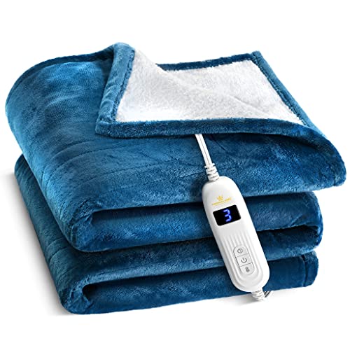 Medical king Heated Blanket, Machine Washable Extremely Soft & Comfortable Electric Blanket Throw Fast Heating with Hand Controller 10 Heating Settings & auto Shut-Off (Blue, 50 x 60)