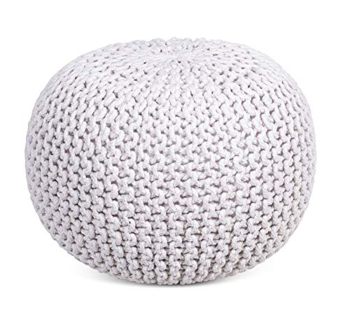 BIRDROCK HOME Round Floor Pouf Ottoman | Cotton Braided Foot Stool | Bedroom and Living Room Home Furniture | Ivory
