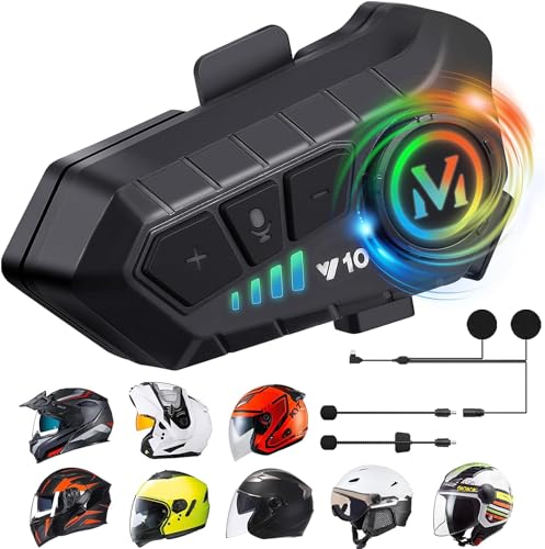 FEYA Motorcycle Helmet Speakers High Battery Life Helmet Headphone IPX6 Automatic Answer/Call Music Control/Intelligent Noise/Wake up Siri, 2 Different Types of Mic【Compatible with All Helmets】