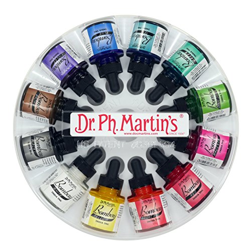 Dr. Ph. Martin's Bombay India Ink (Set 1) Ink Set, 1.0 oz, Set 1 Colors, 1 Set of 12 Bottles