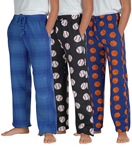 Real Essentials 3 Pack: Big Boys Pajama Pants Fleece Plush Pjs Kids Boy Pj Pajamas Christmas Clothes Lounge Sleeping Pant Sleepwear Flannel Bottoms Youth Teen Sleep wear,Set 5-Size 16/18