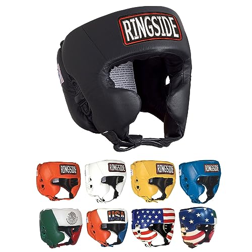 Ringside Competition Boxing Muay Thai MMA Sparring Head Protection Headgear with Cheeks, Black, Medium