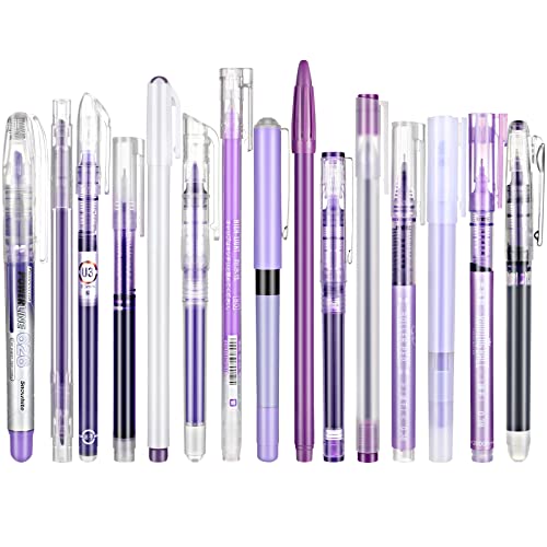 15 Pieces Purple Color Gel Ink Pen Set Quick-Drying Pens Liquid Ink Rollerball Medium Point Fluorescent Purple Pens for Offices Schools Stationery Supplies Children Students Teacher