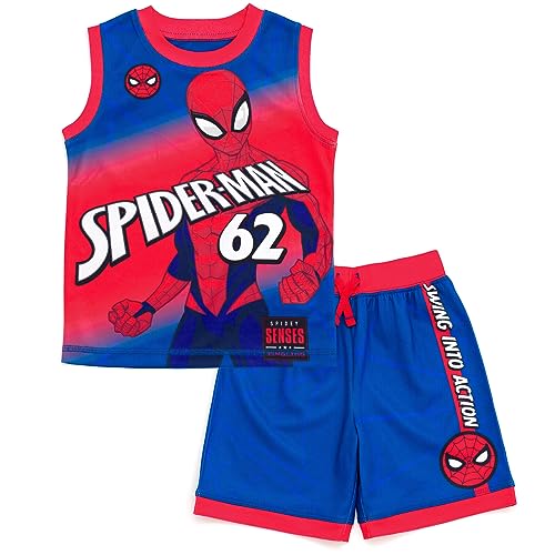 Marvel Spider-Man Big Boys Tank Top and Bike Shorts Red/Blue 14-16