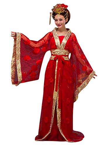 CRB Fashion Womens Ladies Stunning Asian Oriental Chinese Dynasty Ming Qin Han Xia Dress Costume with Head Accessories (Red)