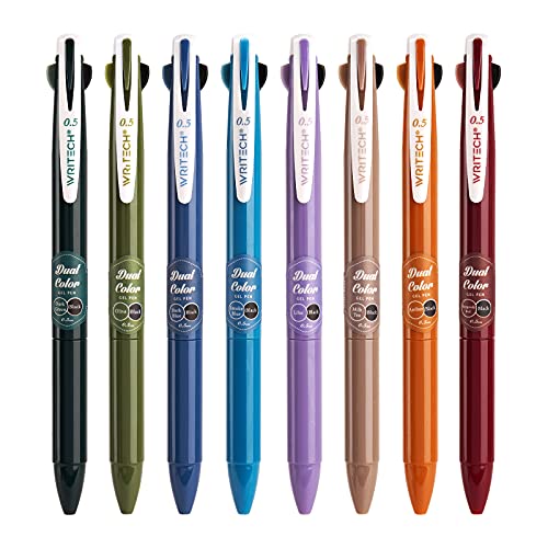 WRITECH Multicolor Gel Pens 0.5, 2 In 1 Colored Pens Fine Point,Black & Vintage Color,Assorted Ink,8-Count