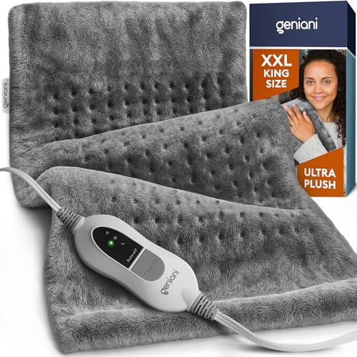 GENIANI XXL 18'x26' Heating Pad for Back Pain & Cramps Relief, Auto Shut Off, Machine Washable, Heat Pad, Holiday Gifts for Women, Men, Heat Patches (Soft Gray)