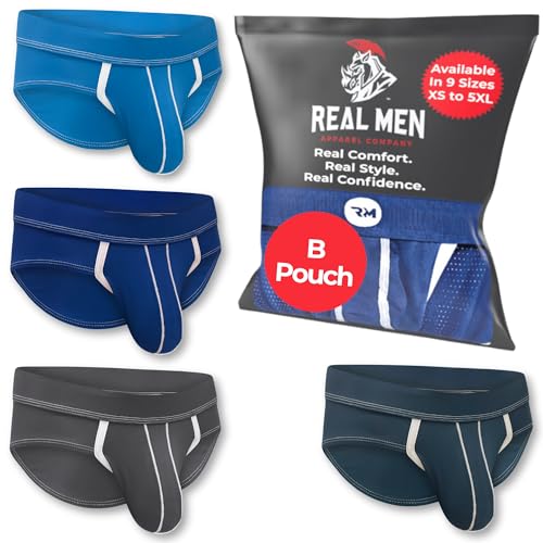 Real Men Nylon Sport Briefs B Pouch Med 4pk Drk Blu/Drk Gry/Gry/Lt Blu Mens Bulge Enhancing Underwear Lifting Athletic Underwear Men Underwear Men Pouch White Underwear Men Mens Support Underwear