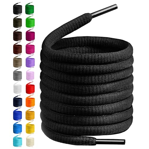 BIRCH's Oval Shoelaces 27 Colors Half Round 1/4' Shoe Laces 4 Different Lengths (45.5' (115cm) - L, Black)