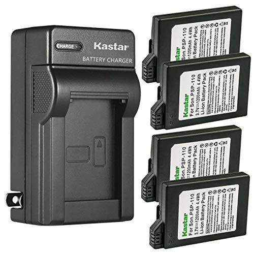 Kastar 4-Pack Battery and AC Wall Charger Replacement for Sony PSP-S110, PSPS110 Battery, Sony PSP-2010, PSP-3000, PSP-3001, PSP-3002, PSP-3003, PSP-3004, PSP-3005, PSP-3006, PSP-3007 Playstation