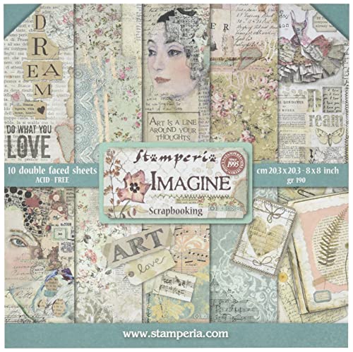 STAMPERIA INTERNATIONAL, KFT PAPER PAD 8X8 10PK IMAGINE, 20.3 x 20.3 (8' x 8'), Multicoloured