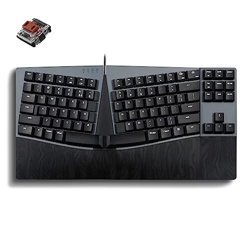 Perixx PERIBOARD-335BR Wired Ergonomic Mechanical Compact Keyboard - Low-Profile Brown Tactile Switches - Programmable Feature with Macro Keys - Compatible with Windows and Mac OS X - US English