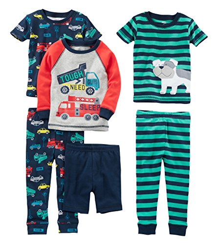 Simple Joys by Carter's Boys' 6-Piece Snug Fit Cotton Pajama Set, Multicolor/Cars/Dog/Firetruck/Stripe, 18 Months