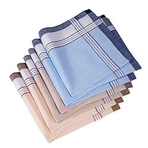 Men's Handkerchiefs,Classic design,100% Cotton Hankies,Pack of 6 (style 1)