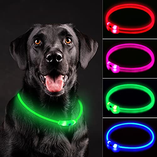 NOVKIN LED Dog Collar, Rechargeable Light Up Dog Collars,IP67 Waterproof Dog Lights for Night Walking，Adjustable, Reusable Safety Necklace for Small Medium Large Dogs (Green)