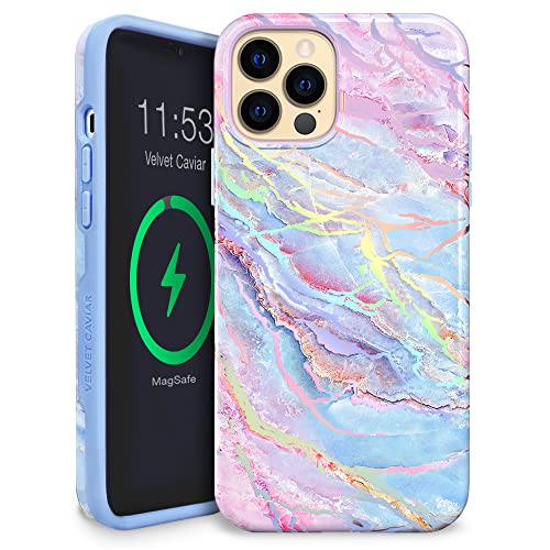Velvet Caviar Designed for iPhone 13 Pro Case for Women [10ft Drop Tested] Compatible with MagSafe - Cute Magnetic Phone Cover - Protective Microfiber Lining (Holographic Blue Marble)