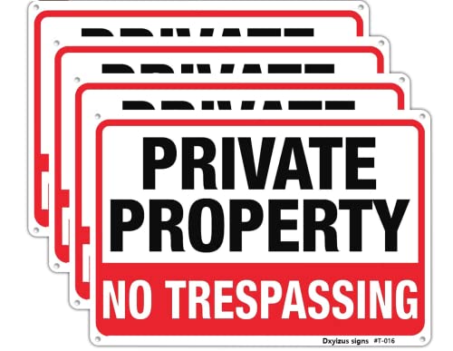 Large No Trespassing Signs Private Property Metal 10x14 Inch Rust Free Aluminum,UV Ink Printing,Durable/Weatherproof Up to 7 Years Outdoor for Home (4-Pack)