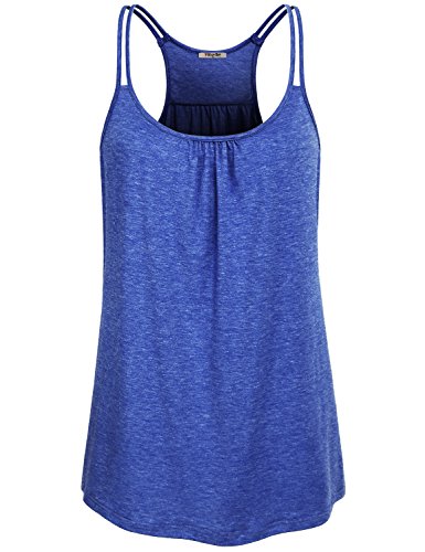 Hibelle Loose Fitting Tops for women, Ladies Sleeveless Summer Casual Yoga Tanks Sports Shirts Boat Neck Flowy A Line Hem Dressy Front Drape Swing Racerback Workout Knit Cami Blue Small