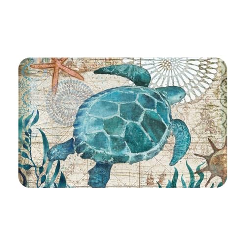 Sea Turtle Beach Bathroom Rug Nautical Bath Mats Door Coastal Carpet Floor Starfish Mat Non Slip Absorbent Rugs Decor for Kitchen Bedroom Living Room Outdoor