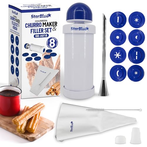 StarBlue Churrera Churro Maker and Filler Set with FREE Recipe Book - Easy Piping Nozzle Tool for Deep Fry Stuffed Churro