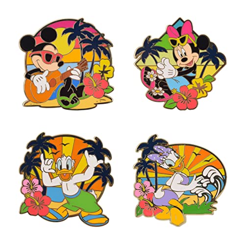 Disney Enamel Pin Set, Pack of 4 Pieces, 1.75”, Summer Themed Jewelry, Limited Edition Collectors Pins with Mickey, Minnie, Daisy and Donald, Amazon Exclusive