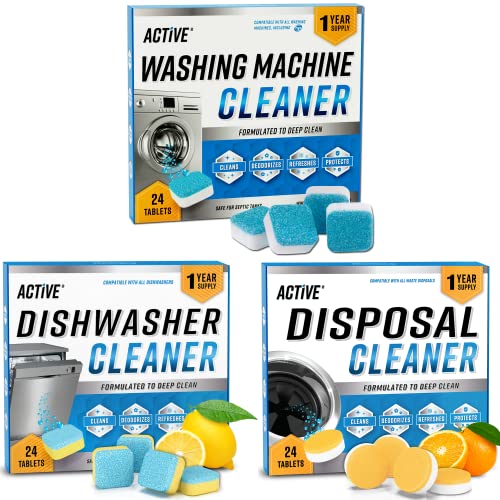 Washing Machine Dishwasher & Disposal Cleaning Tablets - Appliance Refresh Bundle Includes 12 Month Supply Cleaner Deodorizer, Washer Descaler, Disposer Freshener Deep 72