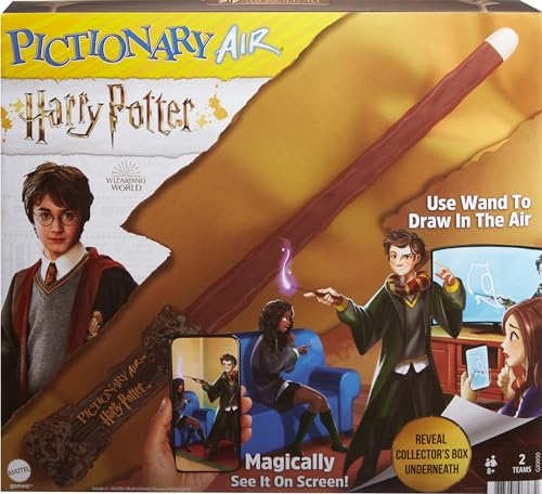 Mattel Games Pictionary Air Harry Potter Family Game for Kids & Adults with Light Wand & Themed Picture Clue Cards