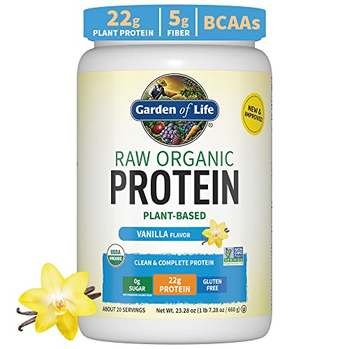 Organic Vegan Vanilla Protein Powder - Garden of Life – 22g Complete Plant Based Raw Protein & BCAAs Plus Probiotics & Digestive Enzymes for Easy Digestion – Non-GMO, Gluten-Free, Lactose Free 1.5 LB