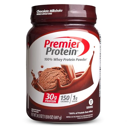 Premier Protein Powder, Chocolate Milkshake, 30g Protein, 1g Sugar, 100% Whey Protein, Keto Friendly, No Soy Ingredients, Gluten Free, 17 Servings, 23.9 Ounce (Pack of 1)