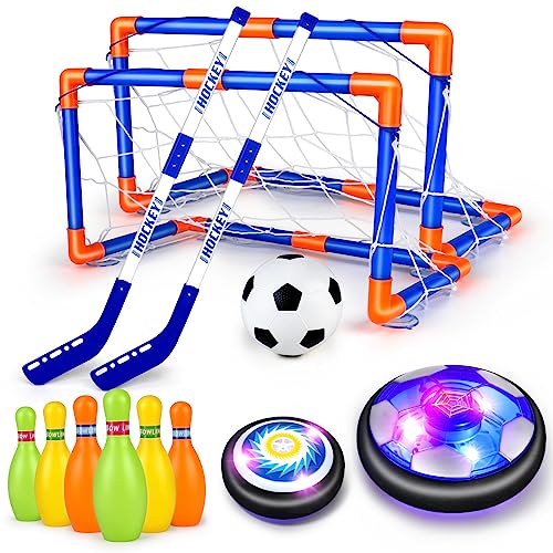 Hover Soccer Ball for Kids, 4-In-1 Air Floating Soccer Toy Set, Rechargeable Hover Soccer & Hockey Ball with LED Light, Indoor Outdoor Toys for Kids, Sport Toys for Boys Girls 3 4 5 6 7 8-12 Years Old