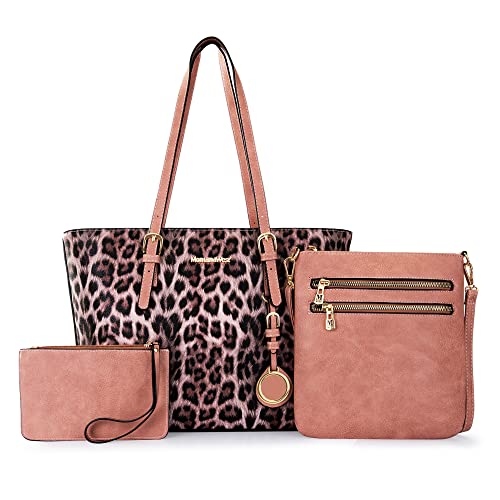 Montana West purses for women purse 3pcs women's purses and wallet set big medium crossbody pink purse Leopard Print gifts western satchel bags leather tote designer handbags hot pink