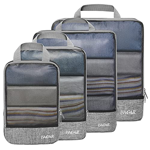 BAGAIL 4 Set Compression Packing Cubes Travel Expandable Packing Organizers(Grey,4 Set)