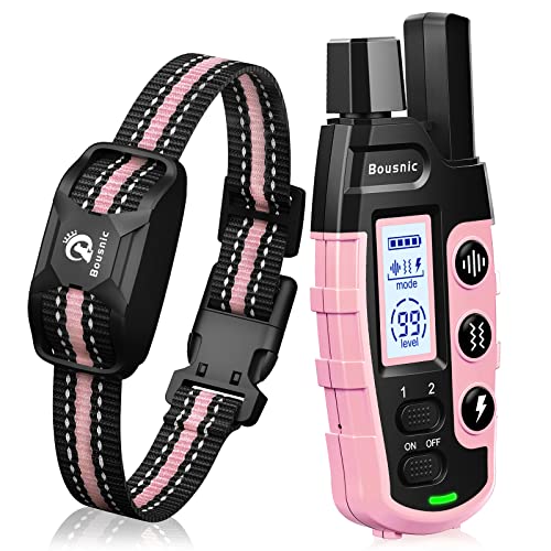 Bousnic Dog Shock Collar - 3300Ft Dog Training Collar with Remote for 5-120lbs Small Medium Large Dogs Rechargeable Waterproof e Collar with Beep (1-8), Vibration(1-16), Safe Shock(1-99) (Pink)