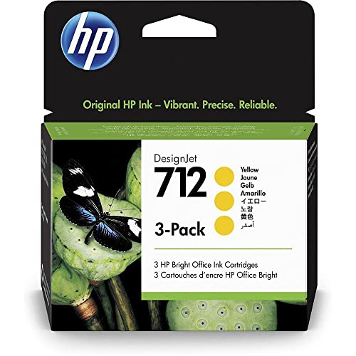 HP 712 Yellow 29-ml 3-Pack Genuine Ink Cartridges (3ED79A) for DesignJet T650, T630, T230, T210 & Studio Plotter Printers